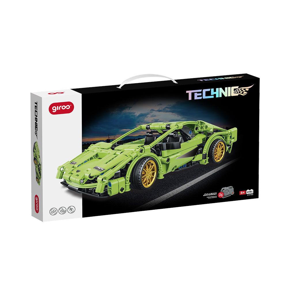 Giros Encaixes Technic Racing Car Pullback Verde