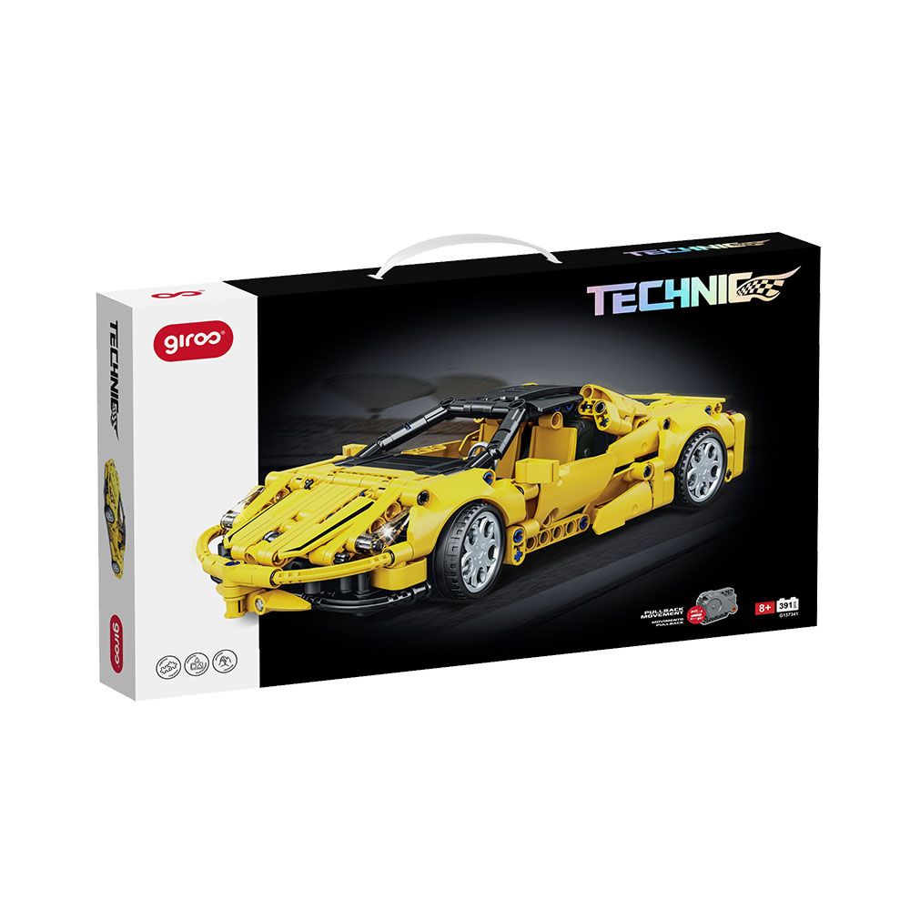 Giros Encaixes Technic Racing Car Pullback Amarelo
