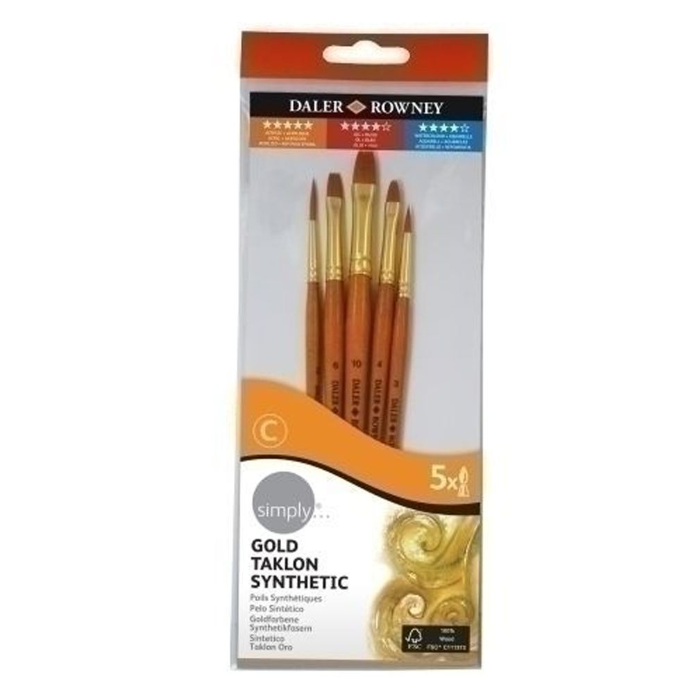 Pincel Daler Rowney em Taklon Dourado c/5un