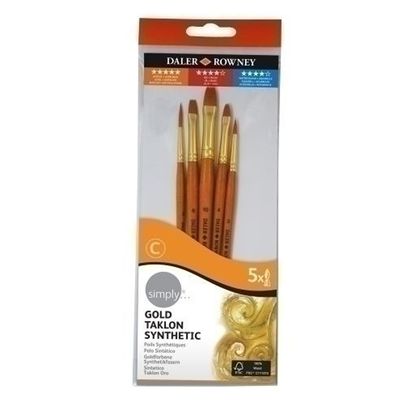 Pincel Daler Rowney em Taklon Dourado c/5un