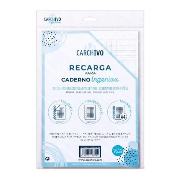 Recarga A4 Quad. p/ Caderno Intelig​. Carchivo Ingeniox