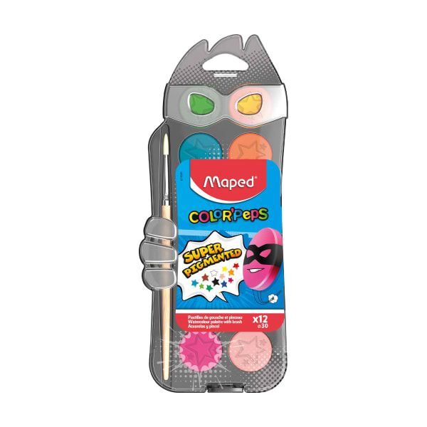 Tinta Aguarela Maped Color Peps + Pincel C/12 CORES 30mm
