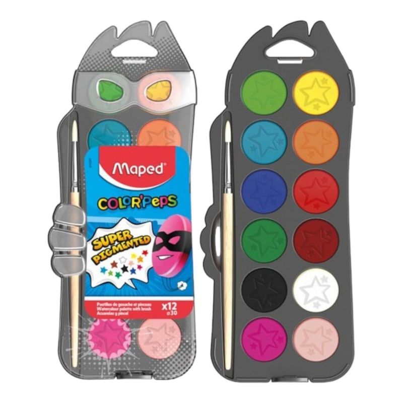 Tinta Aguarela Maped Color Peps + Pincel C/12 CORES 30mm