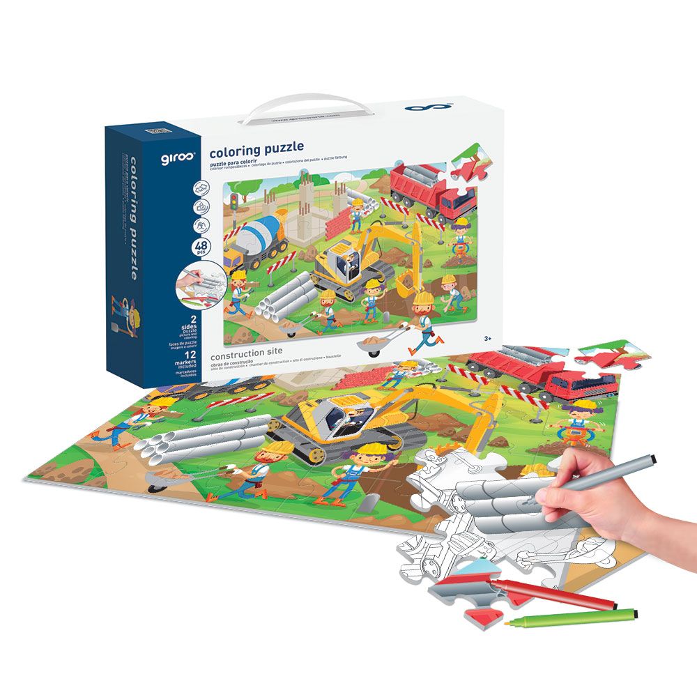 Puzzle Colorir 2 Faces 48 Pcs Construções Giros Play