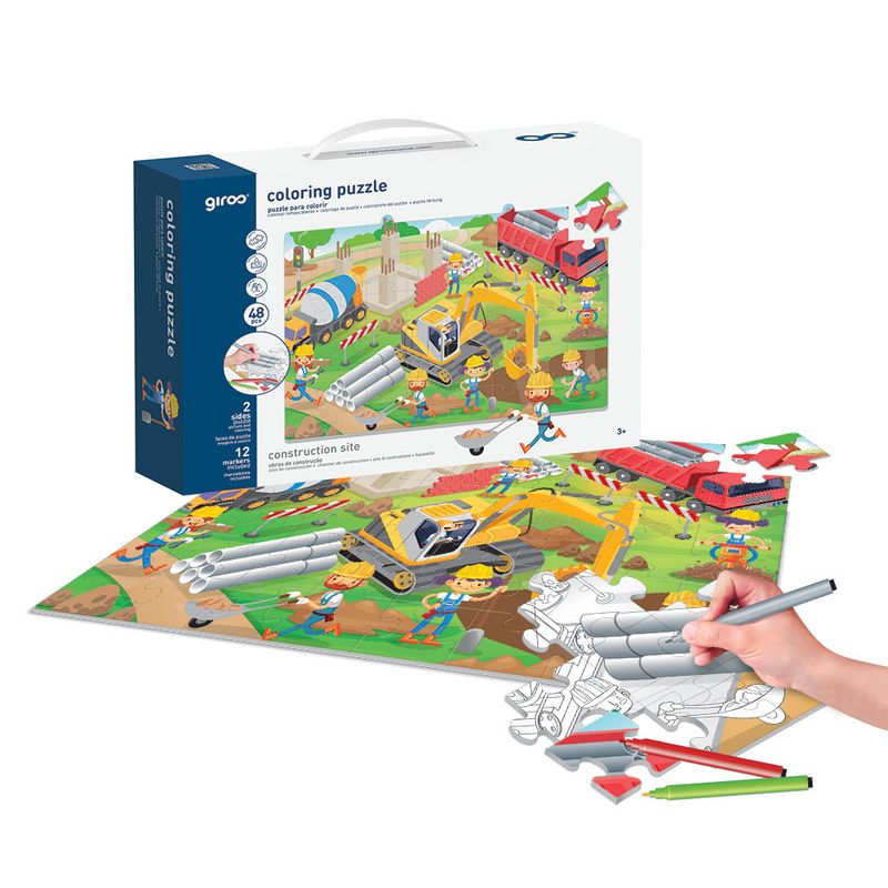 Puzzle Colorir 2 Faces 48 Pcs Construções Giros Play