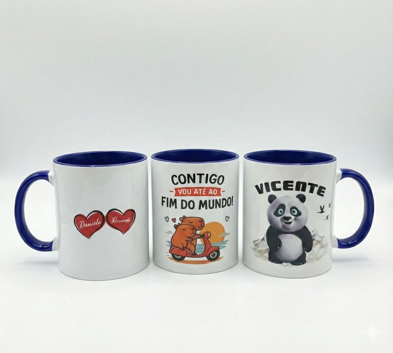 Caneca Branca/Azul Personalizada - 330ml