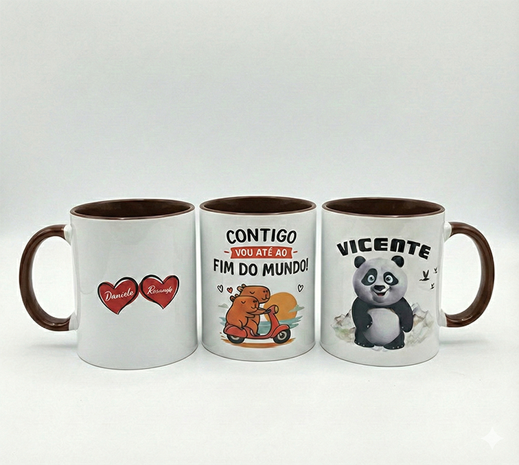 Caneca Branca/Castanho Personalizada - 330ml