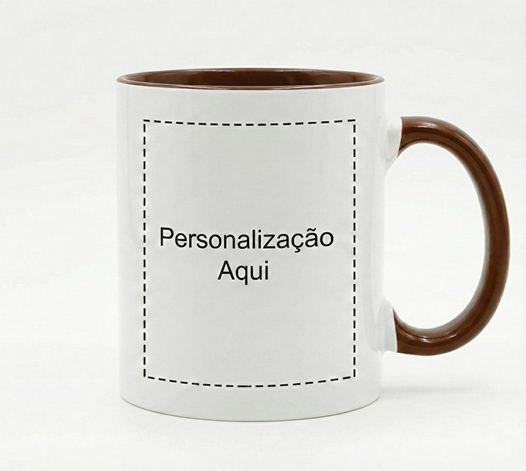 Caneca Branca/Castanho Personalizada - 330ml, Posição de Personalização: Frente (Asa à direita)