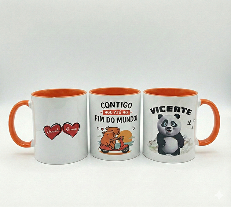 Caneca Branca/Laranja Personalizada - 330ml