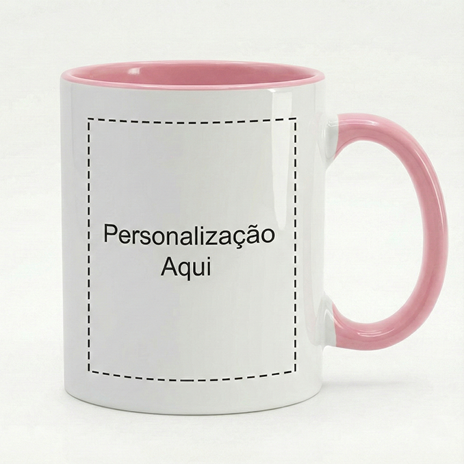 Caneca Branca/Rosa Personalizada - 330ml, Posição de Personalização: Frente (Asa à direita)