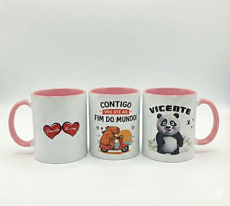 Caneca Branca/Rosa Personalizada - 330ml