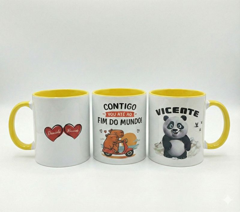 Caneca Branca/Amarelo Personalizada - 330ml