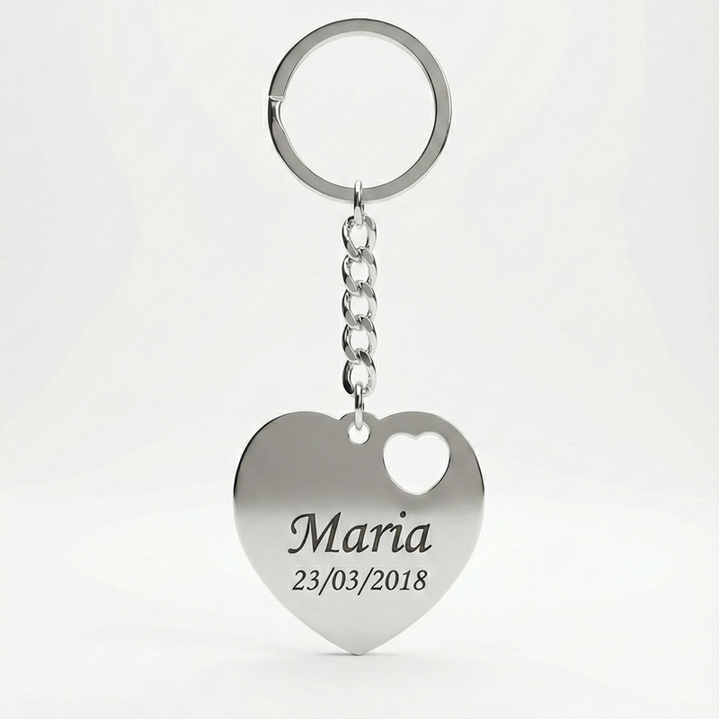 Porta-Chaves Personalizado em Aço Inoxidável - Coração 40mm