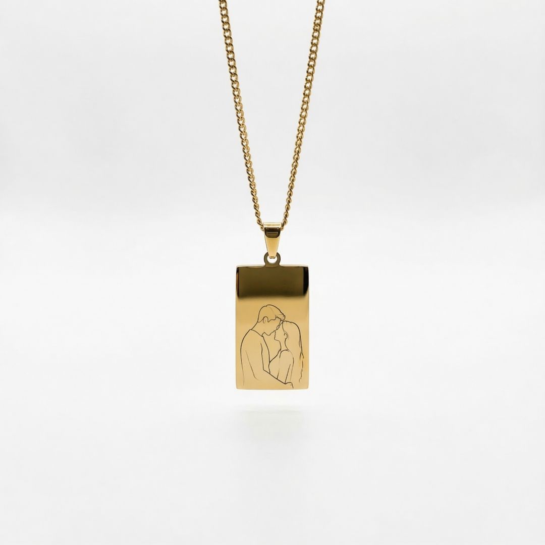 Colar Placa Retangular Dourada Personalizado