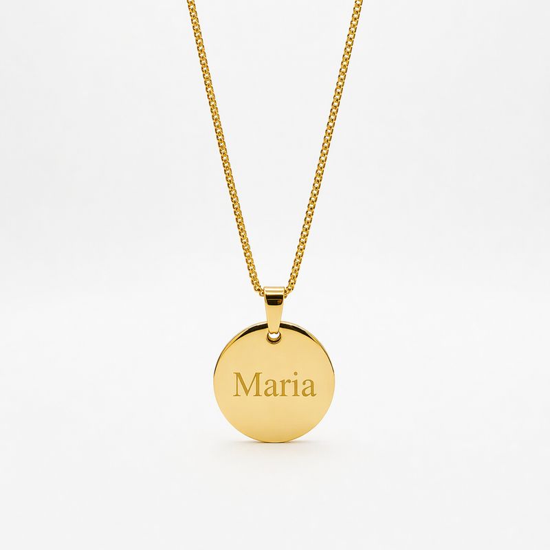 Colar Medalha Redonda 20mm Dourado Personalizado