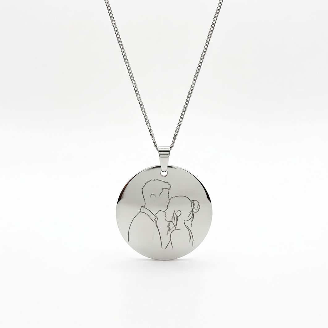 Colar Medalha Redonda 35mm Prateada Personalizado