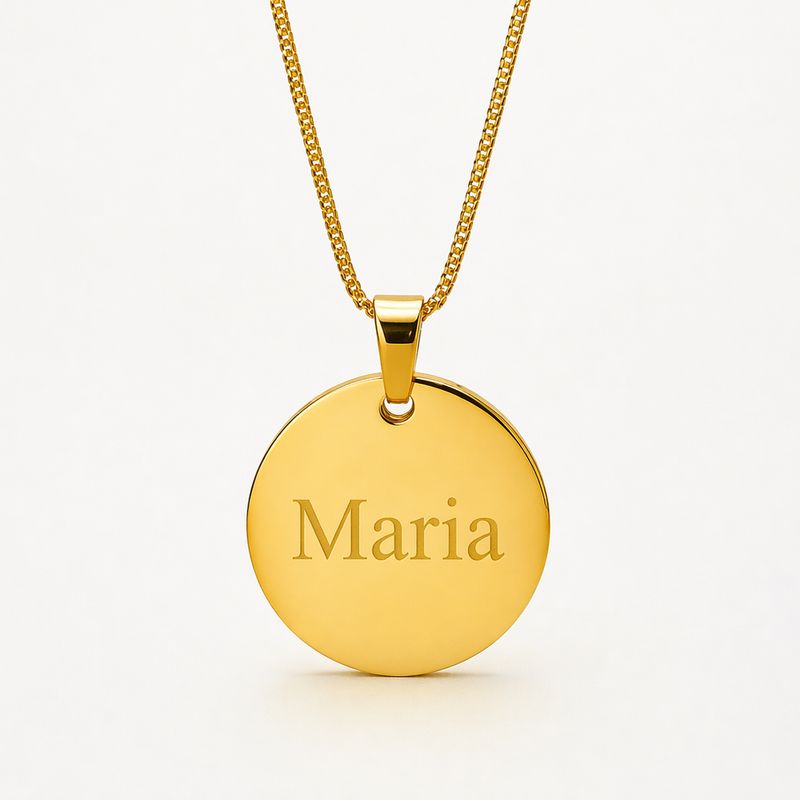 Colar Medalha Redonda 30mm Dourado Personalizado