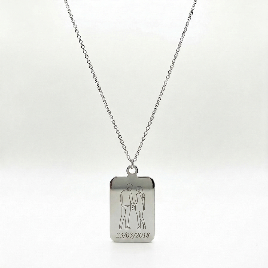 Colar Chapa Retangular Prateada Personalizado