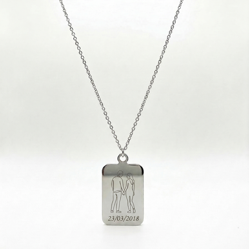 Colar Chapa Retangular Prateada Personalizado