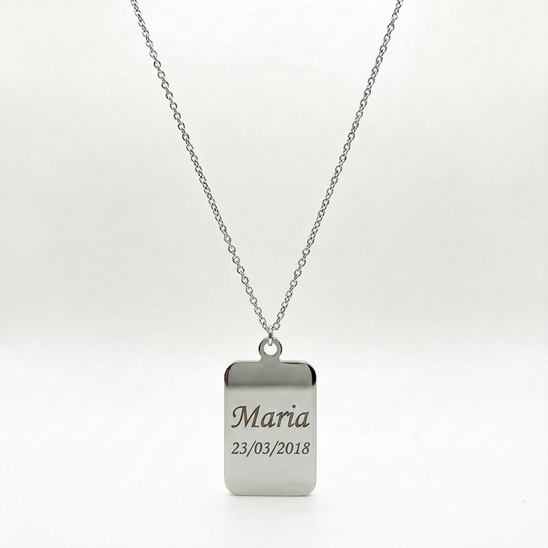 Colar Chapa Retangular Prateada Personalizado