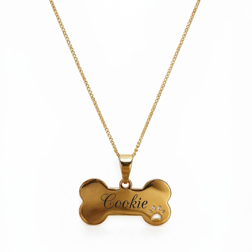 Colar de Osso Dourado Personalizado com Patinha