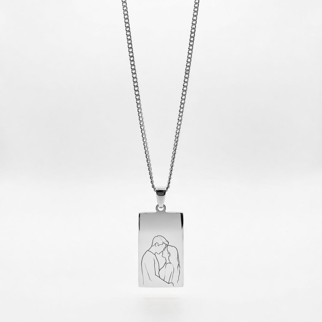 Colar Placa Retangular Prateada Personalizado