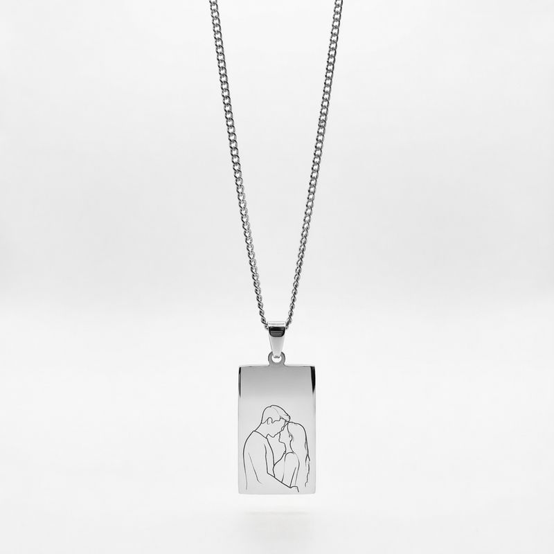 Colar Placa Retangular Prateada Personalizado