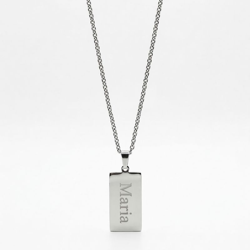 Colar Placa Retangular Prateada Personalizado