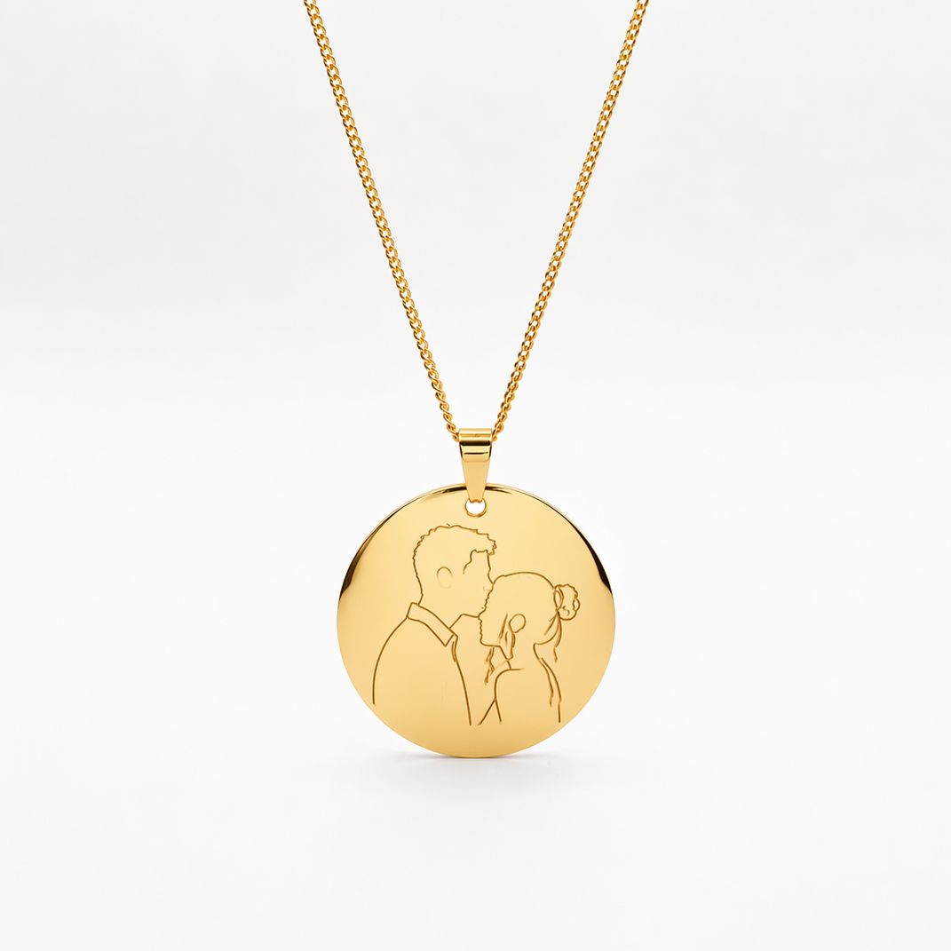 Colar Medalha Redonda 35mm Dourada Personalizado