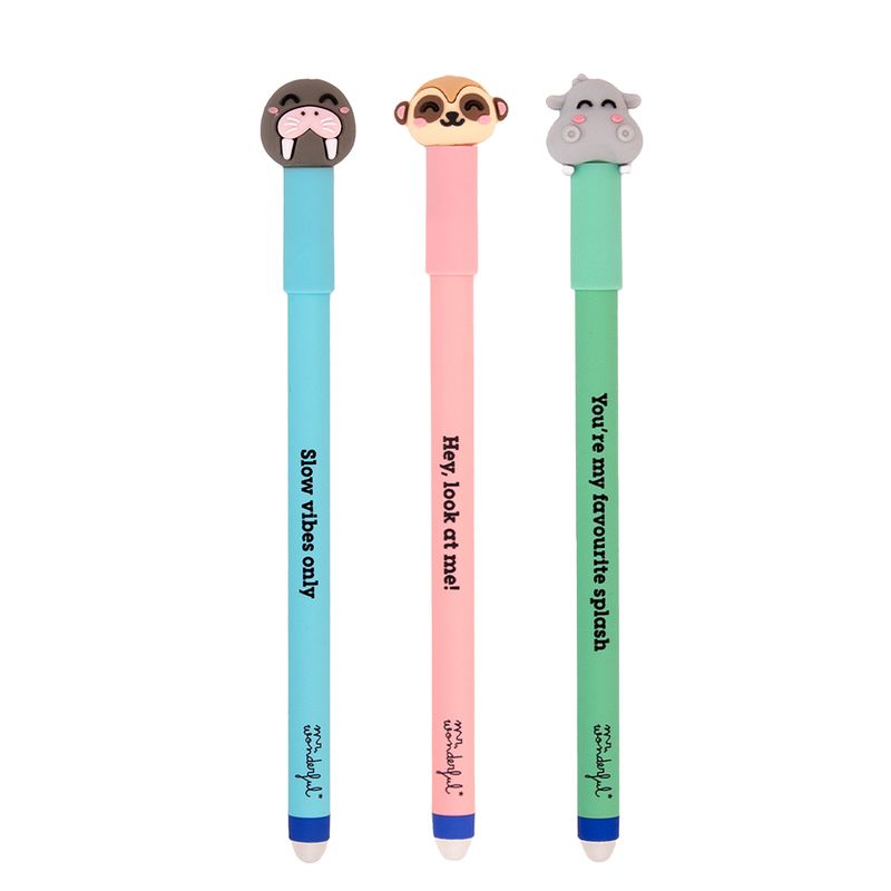 Set de 3 Esferográficas apagáveis Bo-Bo - Morsa, Suricata e Hipopótamo