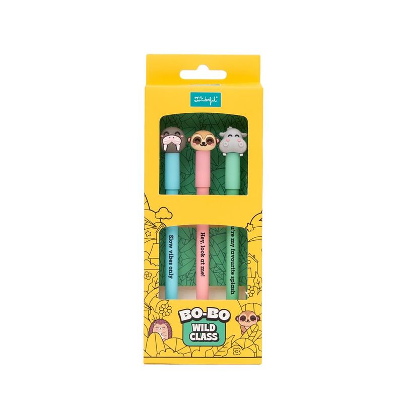 Set de 3 Esferográficas apagáveis Bo-Bo - Morsa, Suricata e Hipopótamo
