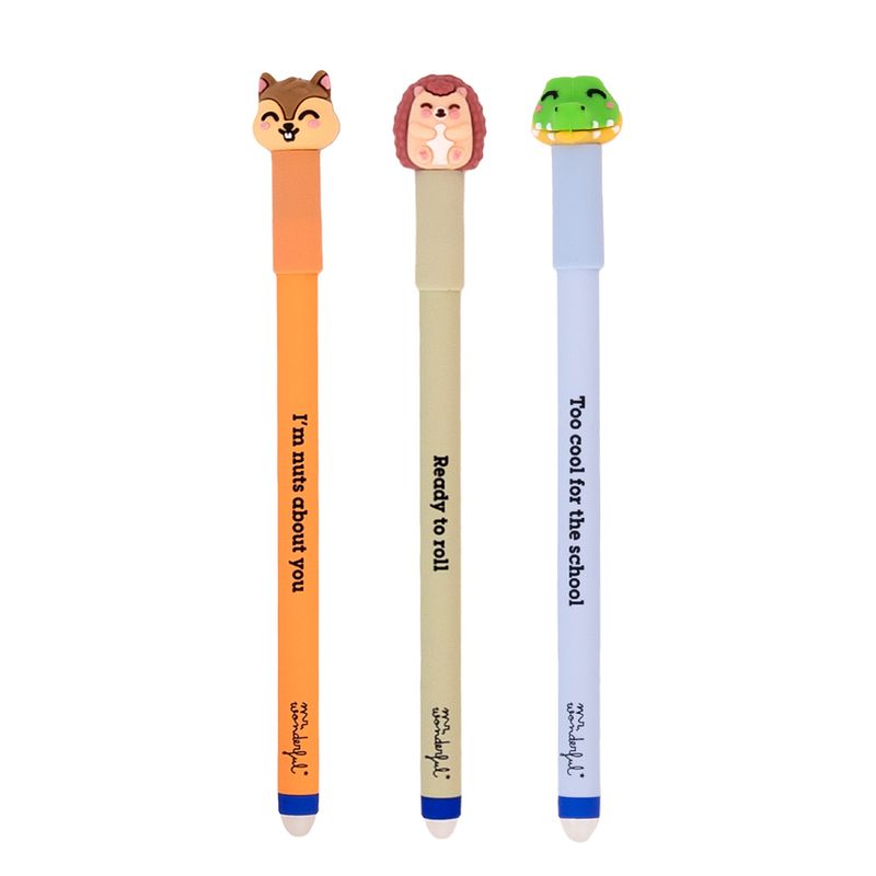 Set de 3 Esferográficas apagáveis Bo-Bo - Esquilo, Ouriço e Crocodilo