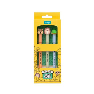Set de 3 Esferográficas apagáveis Bo-Bo - Esquilo, Ouriço e Crocodilo