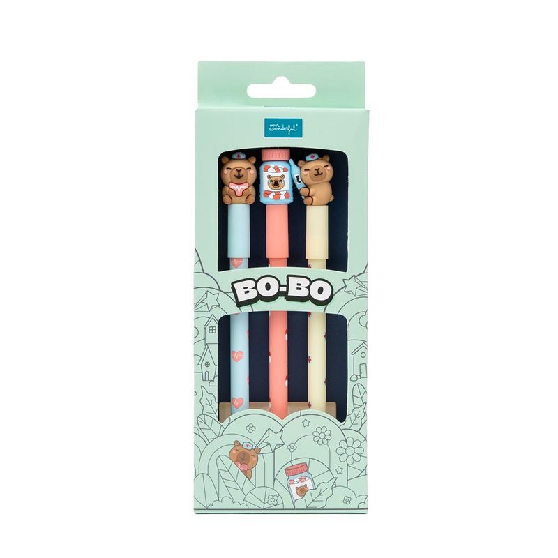 Set de 3 esferográficas apagáveis Bo-Bo - Capivaras Saúde