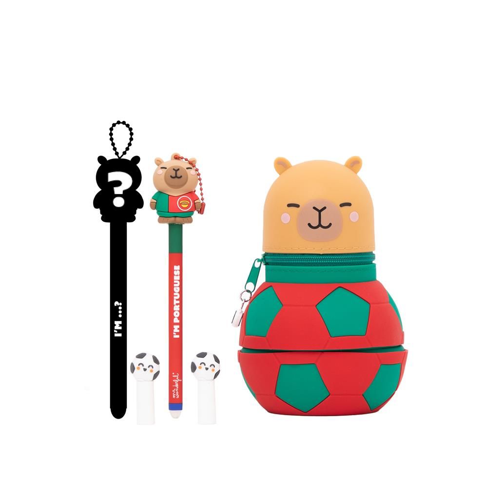 Estojo com formato de bola + 2 Cartas - Portugal + 2 Esferográficas apagáveis WonderGol