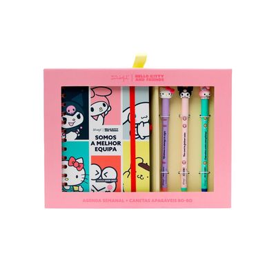Agenda Mr. Wonderful 26-27 Semanal Pequena Hello Kitty &amp; Friends x Mr. Wonderful + 3 Esferográficas Apagáveis Bo-Bo - Somos a melhor equipa