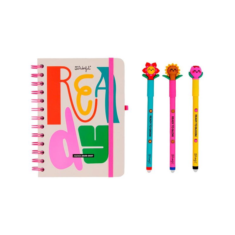 Agenda Mr. Wonderful 26-27 Pequena + 3 Esferográficas apagáveis Bo-Bo - Ready