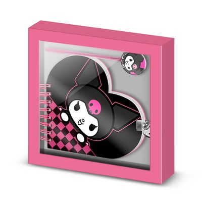 Conjunto Diário Coração Hello Kitty Kuromi + Caneta - Preta