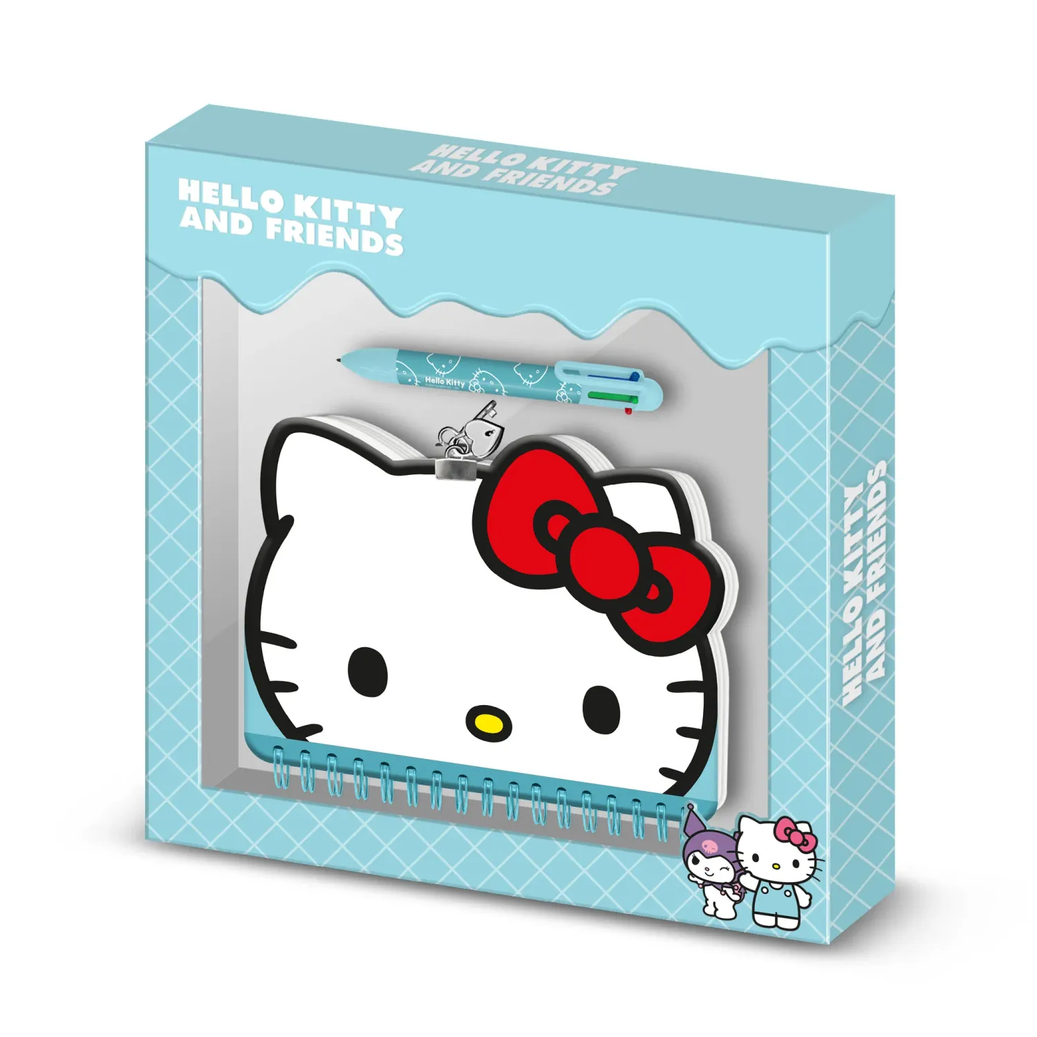 Conjunto Diário Kawaii Hello Kitty + Caneta de 6 Cores - Azul