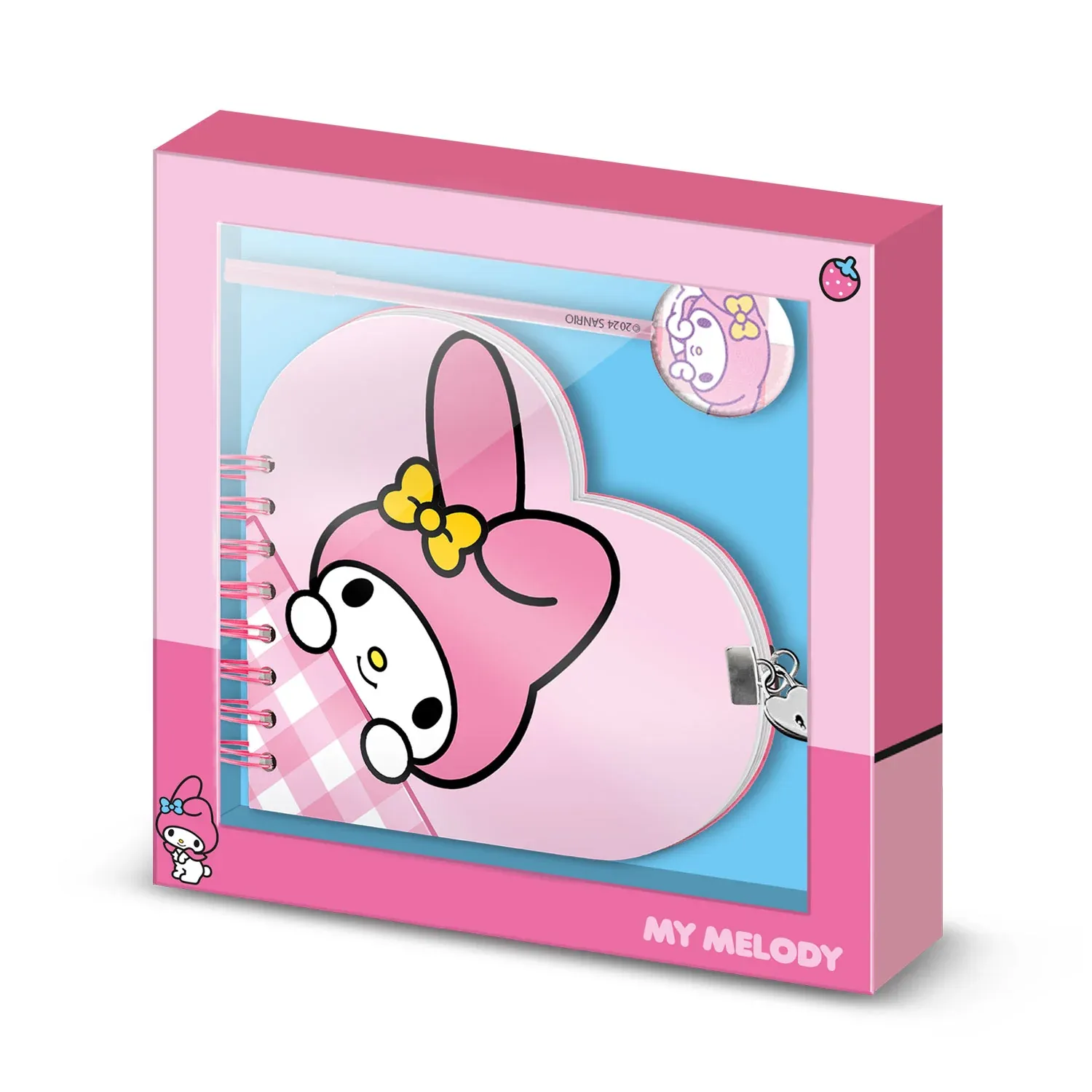 Conjunto Diário Coração Hello Kitty My Melody Cute + Caneta - Rosa