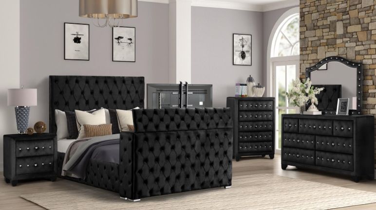 Encore Queen 5Pc Bedroom Set in Black (with Dresser)