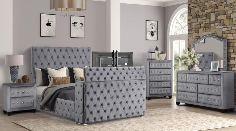 Encore Queen 5Pc Bedroom Set in Gray (with Dresser)