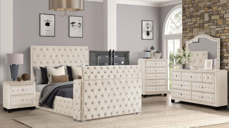 Encore Queen 5Pc Bedroom Set in Beige (with Dresser)