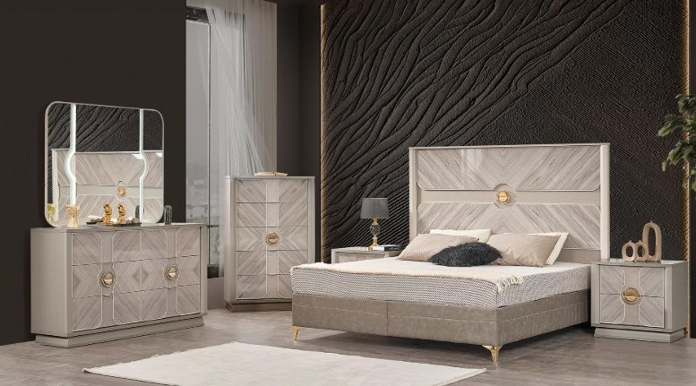 Eternity Queen 5 Pc Bedroom Set in Beige