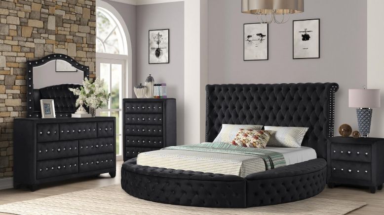 Hazel Queen 5 Pc Bedroom Set in Black (with dresser)