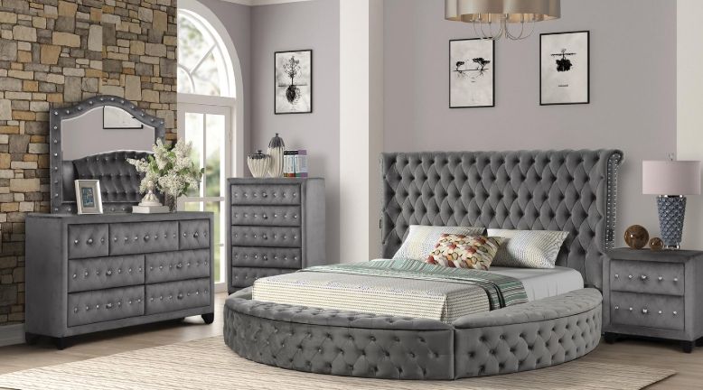 Hazel Queen 5 Pc Bedroom Set in Gray (with dresser)