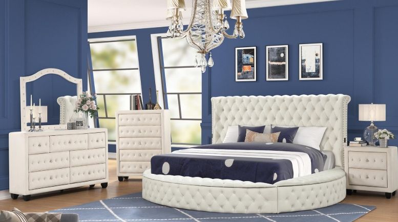 Hazel Queen 5 Pc Bedroom Set in Cream (with dresser)