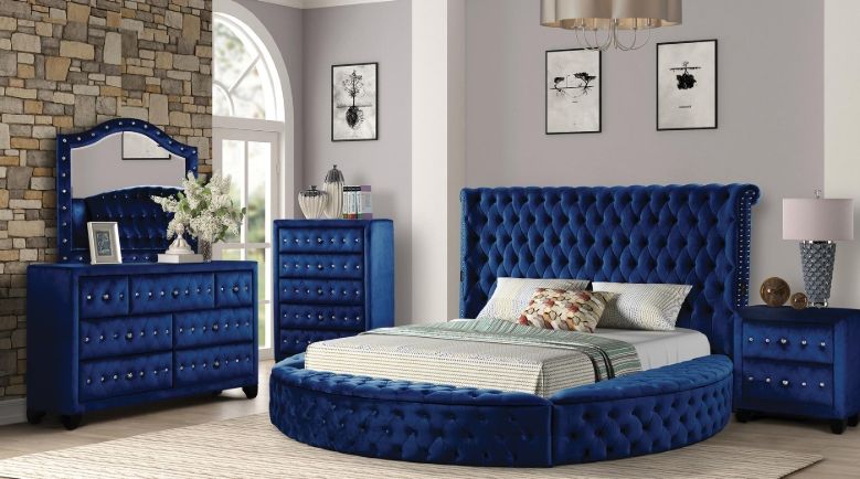 Hazel Queen 5 Pc Bedroom Set in Navy (with dresser)