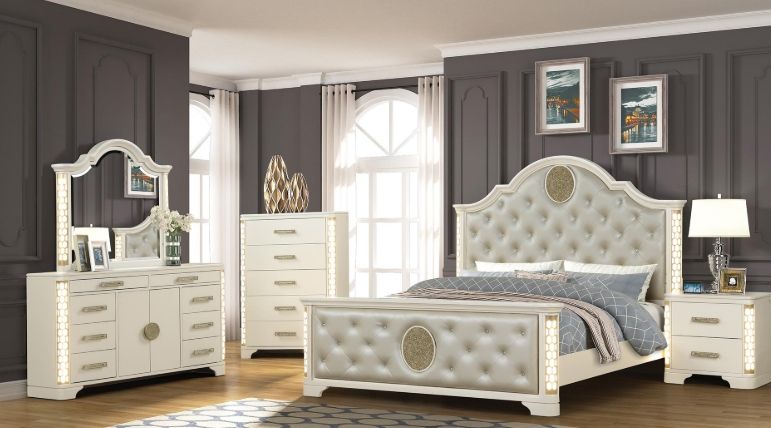Jasmine Queen 5 Pc Bedroom Set in Beige (with dresser)