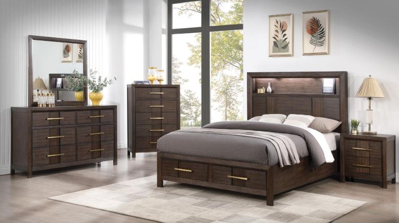 Kenzo King 5 Pc Bedroom Set in Walnut